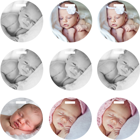 Geboortekaartje ronde fotolabels 9 met inkeping