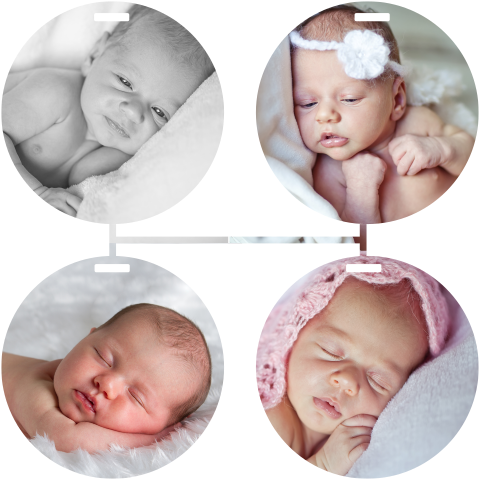 Geboortekaartje ronde fotolabels met inkeping