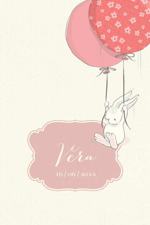 Geboortekaartje met ballon en konijntje