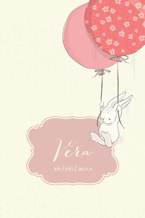 Geboortekaartje met ballon en konijntje
