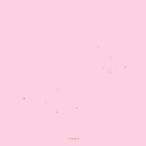 Goudfolie geboortekaartje roze met kader en spetters