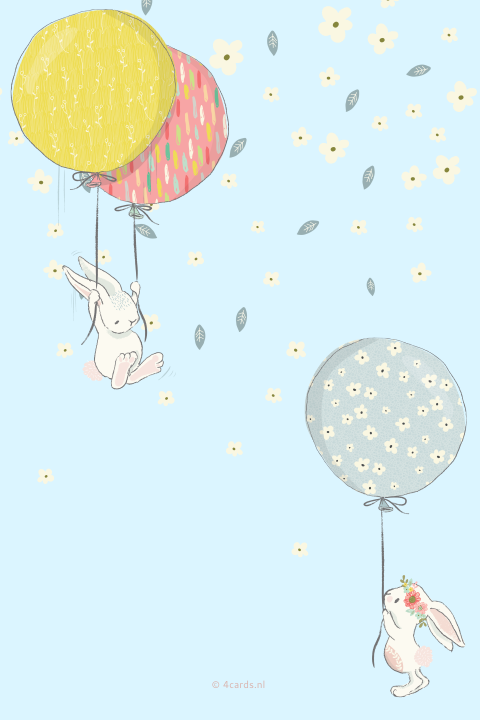 Geboortekaartje met ballonnen en konijntjes