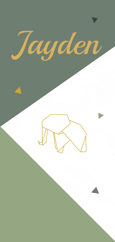 Geometrisch geboortekaartje met origami olifantje
