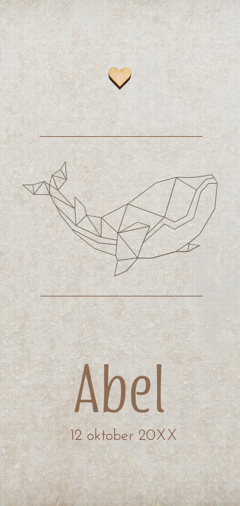 Stoer geboortekaartje met origami walvis