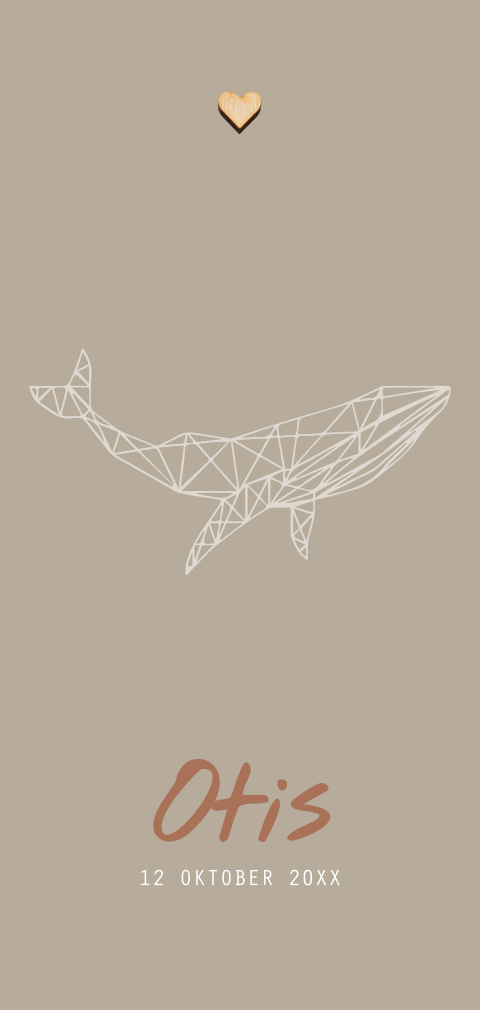 Stoer geboortekaartje origami walvis natuurtinten