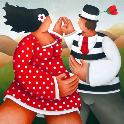 Trouwkaart foxtrot rood wit dansend echtpaar